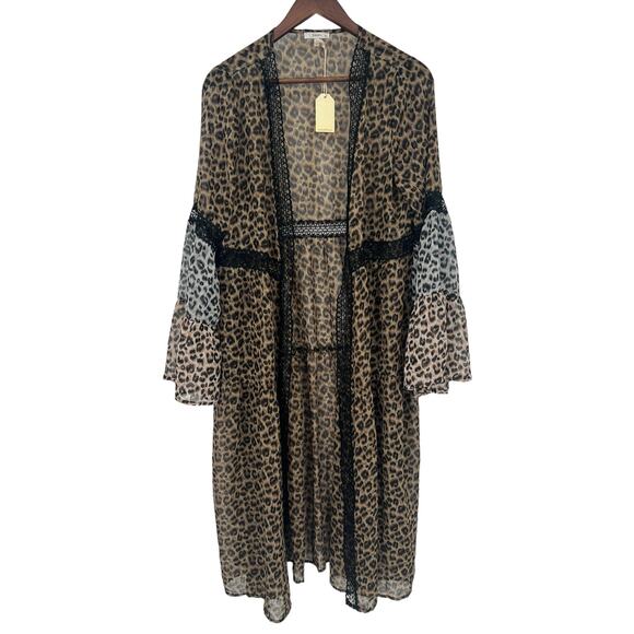 JODIFL Other - JODIFL Leopard Print Tiered Open Front Sheer Duster Women's Size Small NEW!!!